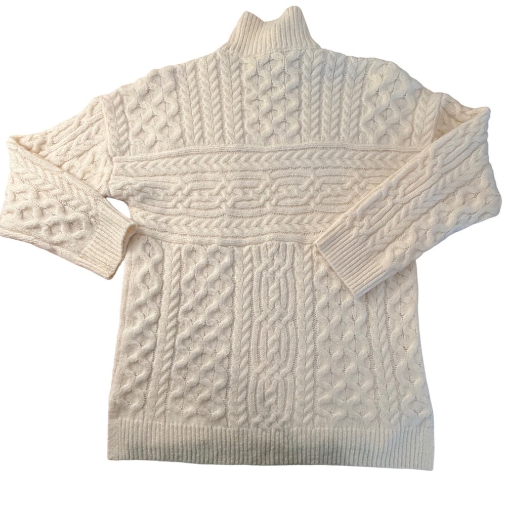 VTG Y2K Fisherman Chunky Cable Knit Turtleneck Sweater S Abercrombie Fitch Ivory - Picture 2 of 6